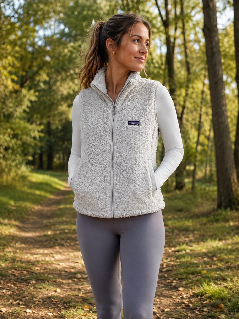 Patagonia Light Gray Sherpa Fleece Vest - Zip Front
